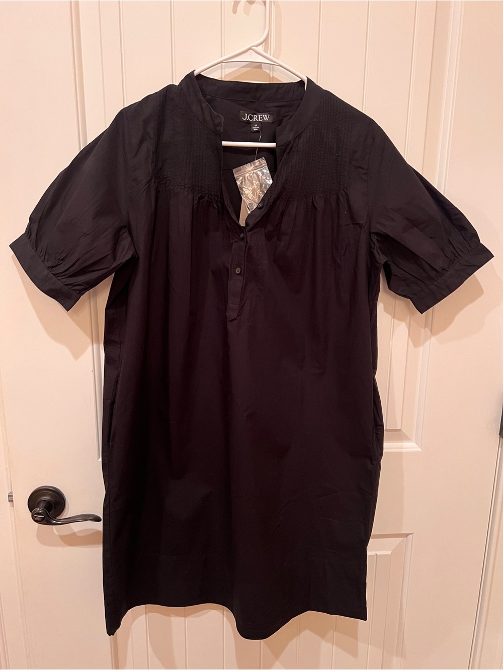 J.Crew black puff-sleeve cotton poplin shirtdress NWT